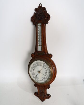 Carved Oak Wheel Barometer with 1913 Presentation Plaque