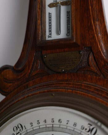 Carved Oak Wheel Barometer with 1913 Presentation Plaque