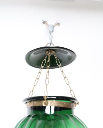 Vintage Ribbed Green Glass Hanging Lantern