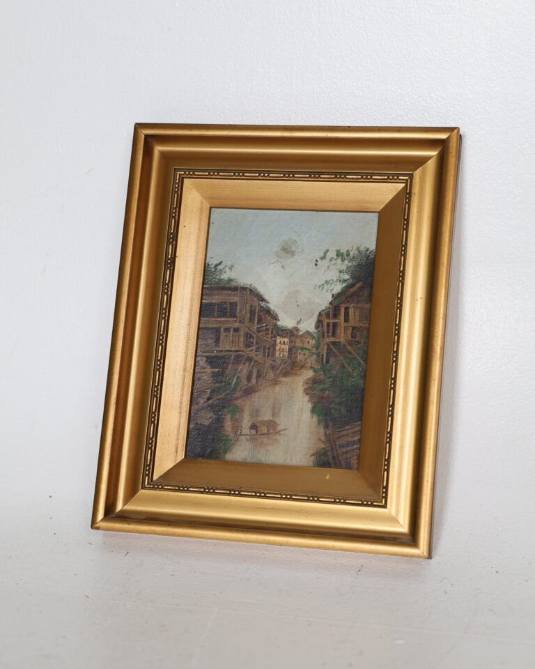 Chien Khan Style Oil Painting on Board in Gold Frame