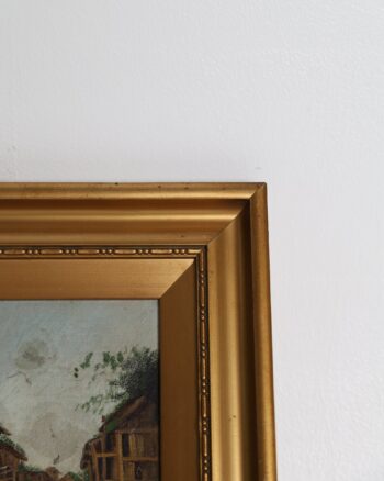 Chien Khan Style Oil Painting on Board in Gold Frame
