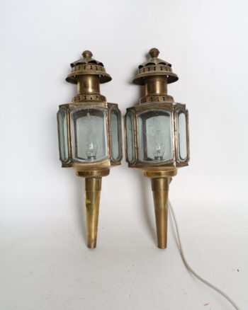 Pair of Brass and Etched Glass Wall Lanterns/Carriage Lantern