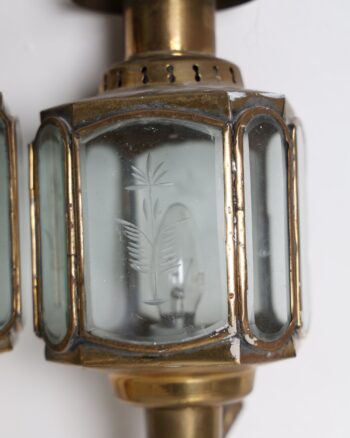 Pair of Brass and Etched Glass Wall Lanterns/Carriage Lantern