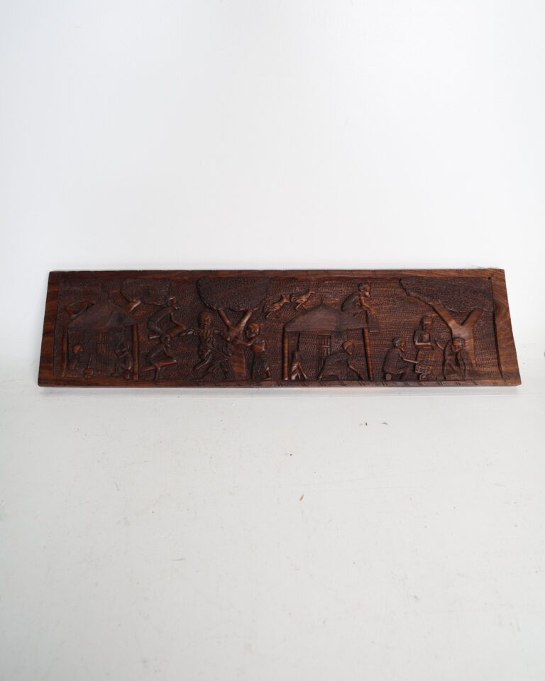 Carved Wood Relief Panel Depicting Village Scenes