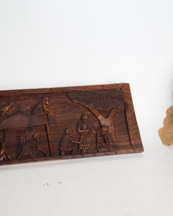 Carved Wood Relief Panel Depicting Village Scenes