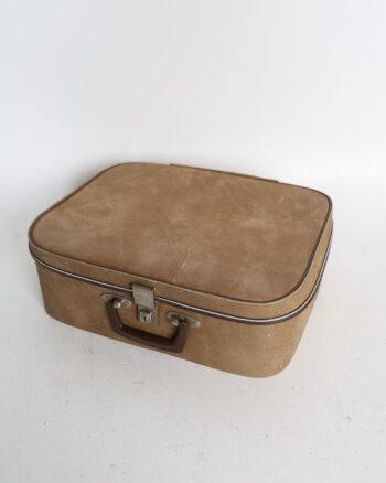 Vintage Style Brown Suitcase with Patterned Lining