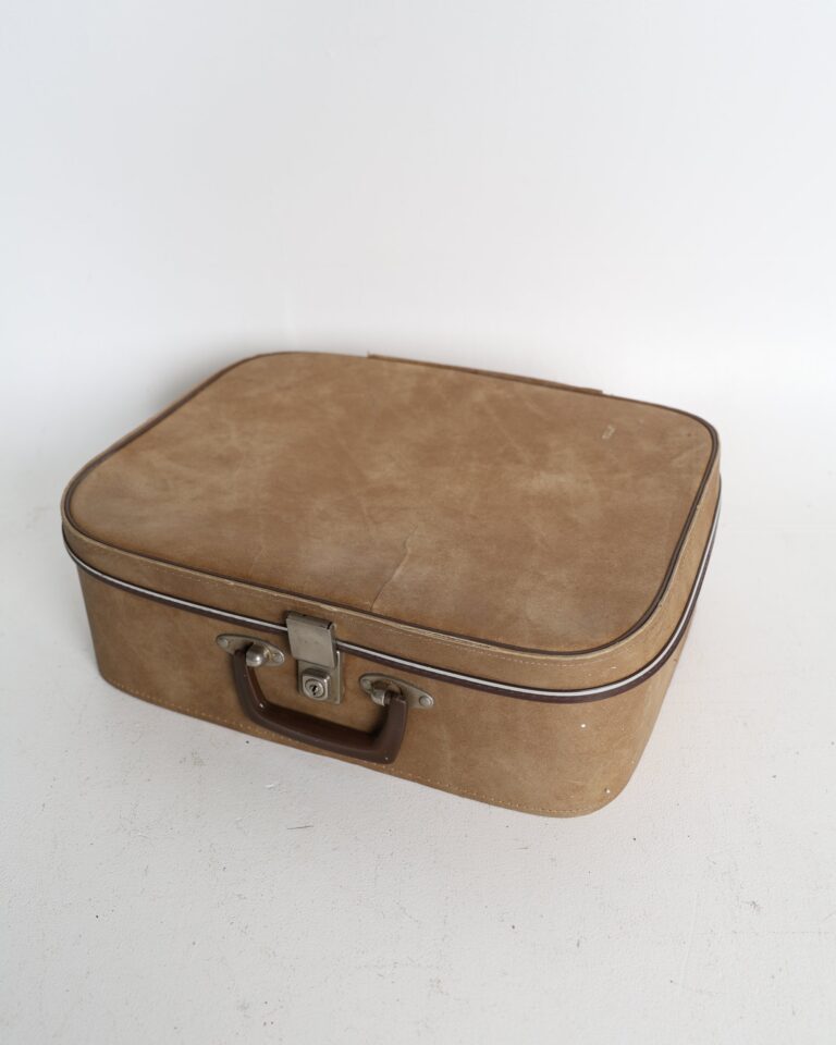 Vintage Style Brown Suitcase with Patterned Lining