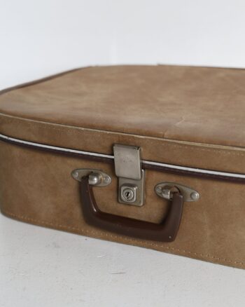 Vintage Style Brown Suitcase with Patterned Lining