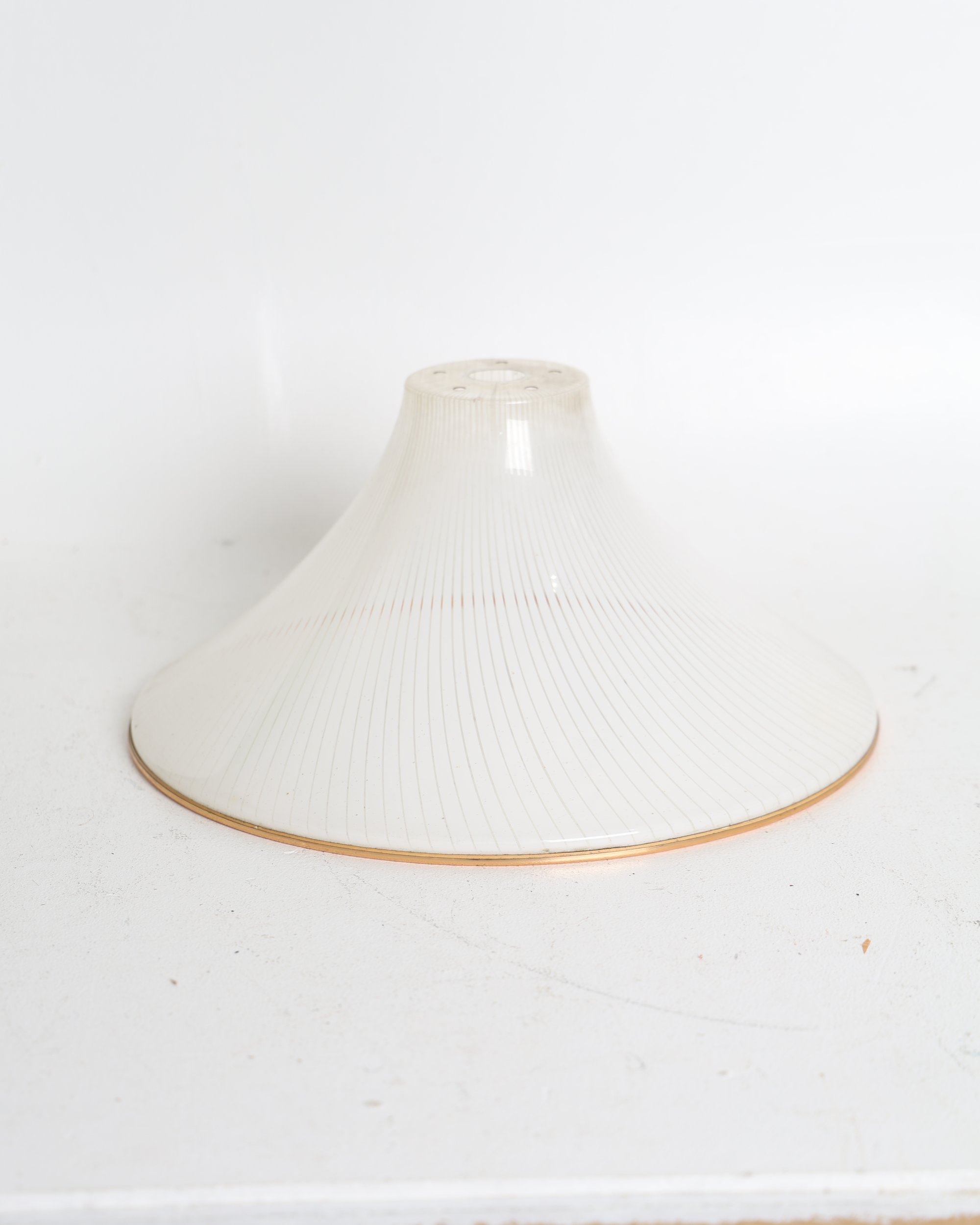 Vintage Style Ribbed Glass Light Shade with Gold Tone Rim