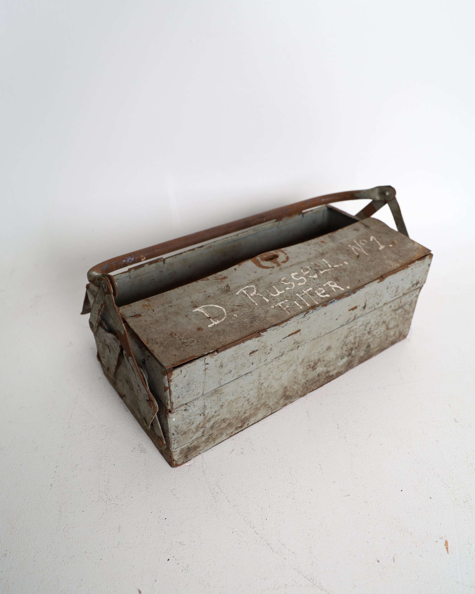 Vintage Cantilever Metal Tool Box Inscribed D Russell No 1 Fitter