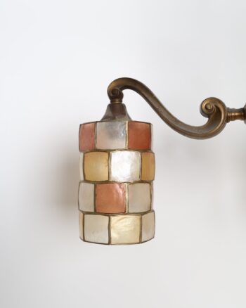 Three Arm Brass Tone Chandelier with Mother of Pearl Style Shell Shades