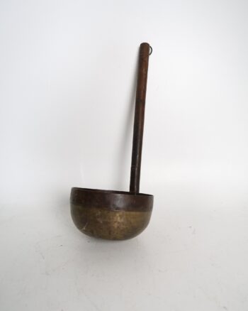 Rustic Brass and Iron Ladle with Long Wooden Handle