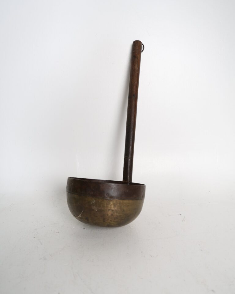 Rustic Brass and Iron Ladle with Long Wooden Handle
