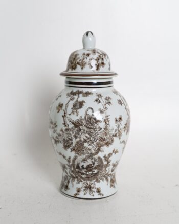 Ceramic Ginger Jar with Brown Transferware Design