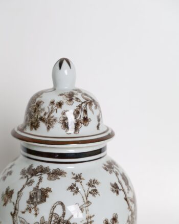 Ceramic Ginger Jar with Brown Transferware Design