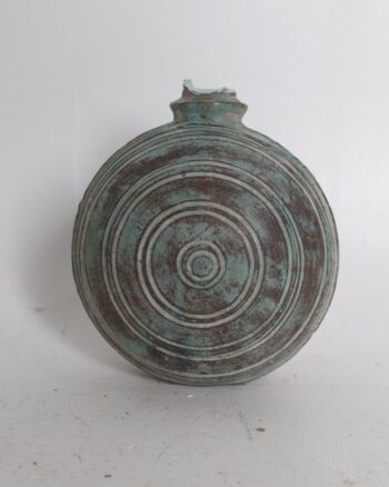 Ceramic Concentric Ring Pilgrim Flask Style Decorative Vessel