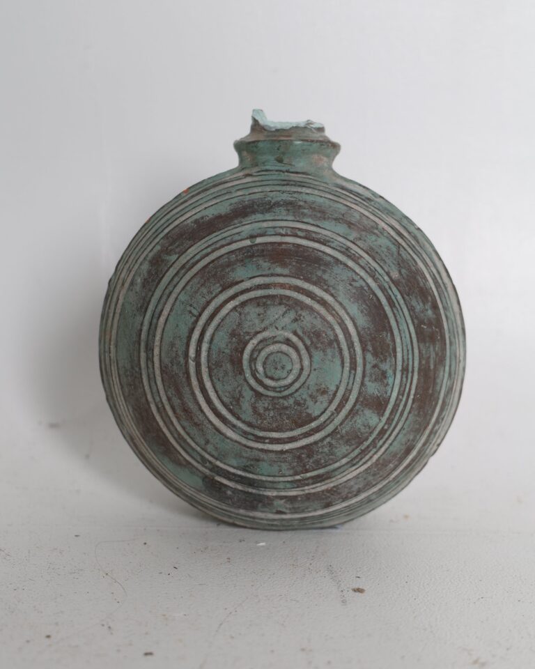 Ceramic Concentric Ring Pilgrim Flask Style Decorative Vessel