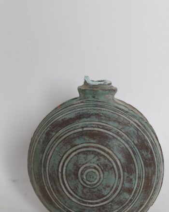 Ceramic Concentric Ring Pilgrim Flask Style Decorative Vessel