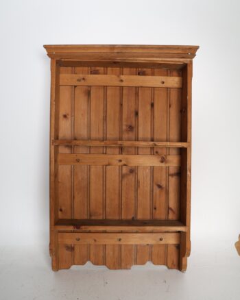 Rustic Style Pine Wall Shelves with Corniced Top and Scalloped Apron