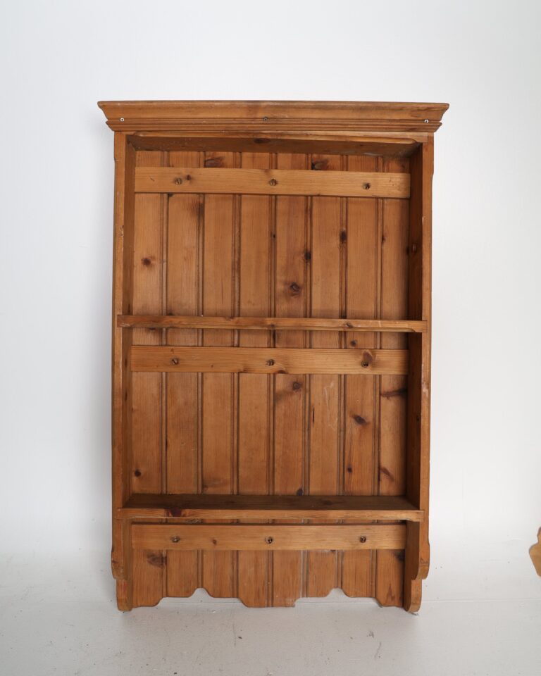 Rustic Style Pine Wall Shelves with Corniced Top and Scalloped Apron
