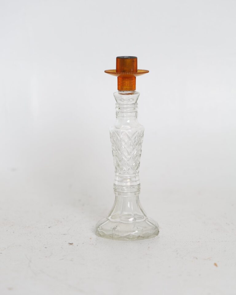 Clear Glass Candlestick with Orange Insert