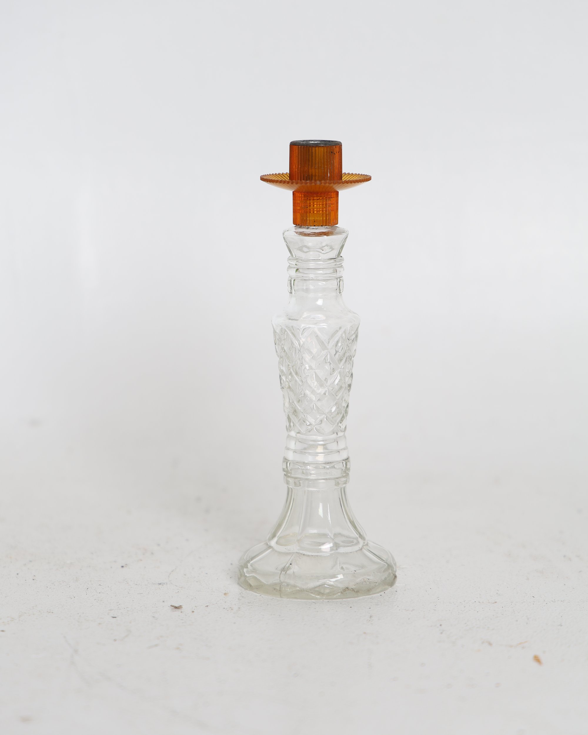Clear Glass Candlestick with Orange Insert