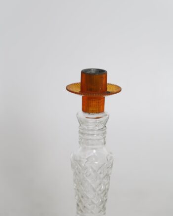 Clear Glass Candlestick with Orange Insert