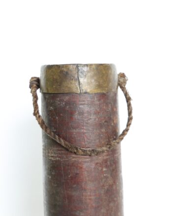 Rustic Banded Wooden Cylinder Container with Rope Handle
