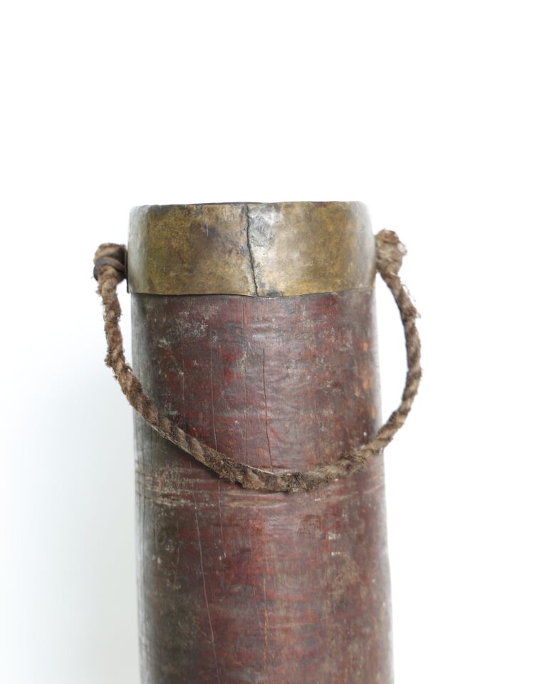 Rustic Banded Wooden Cylinder Container with Rope Handle