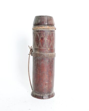 Vintage Style Carved Bamboo Tribal Container with Lid