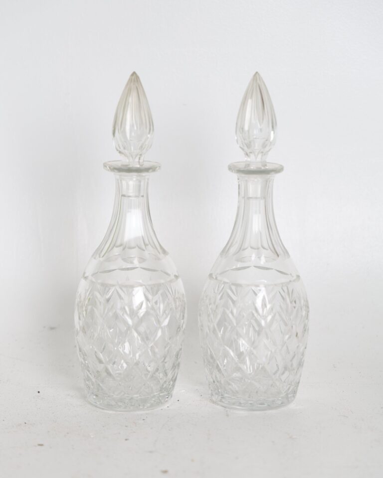 Pair of Cut Glass Decanters with Spire Stoppers