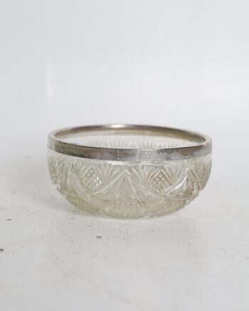 Cut Glass Bowl with Silver Toned Rim