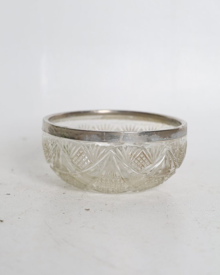 Cut Glass Bowl with Silver Toned Rim