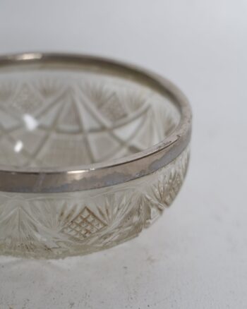 Cut Glass Bowl with Silver Toned Rim