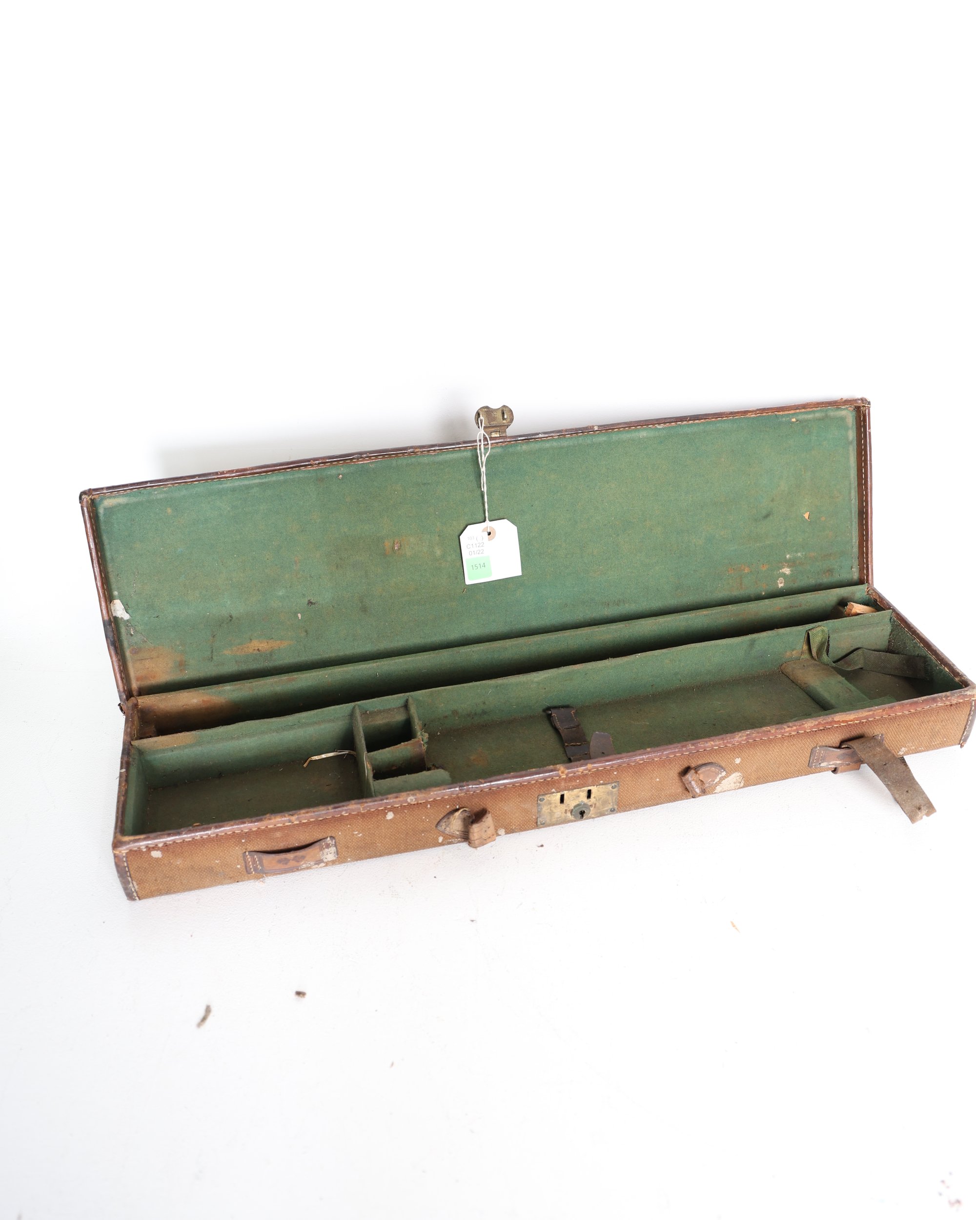 Vintage Canvas and Leather Bound Gun Case with Green Lining
