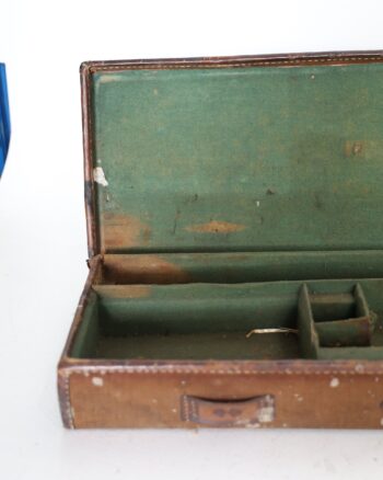 Vintage Canvas and Leather Bound Gun Case with Green Lining