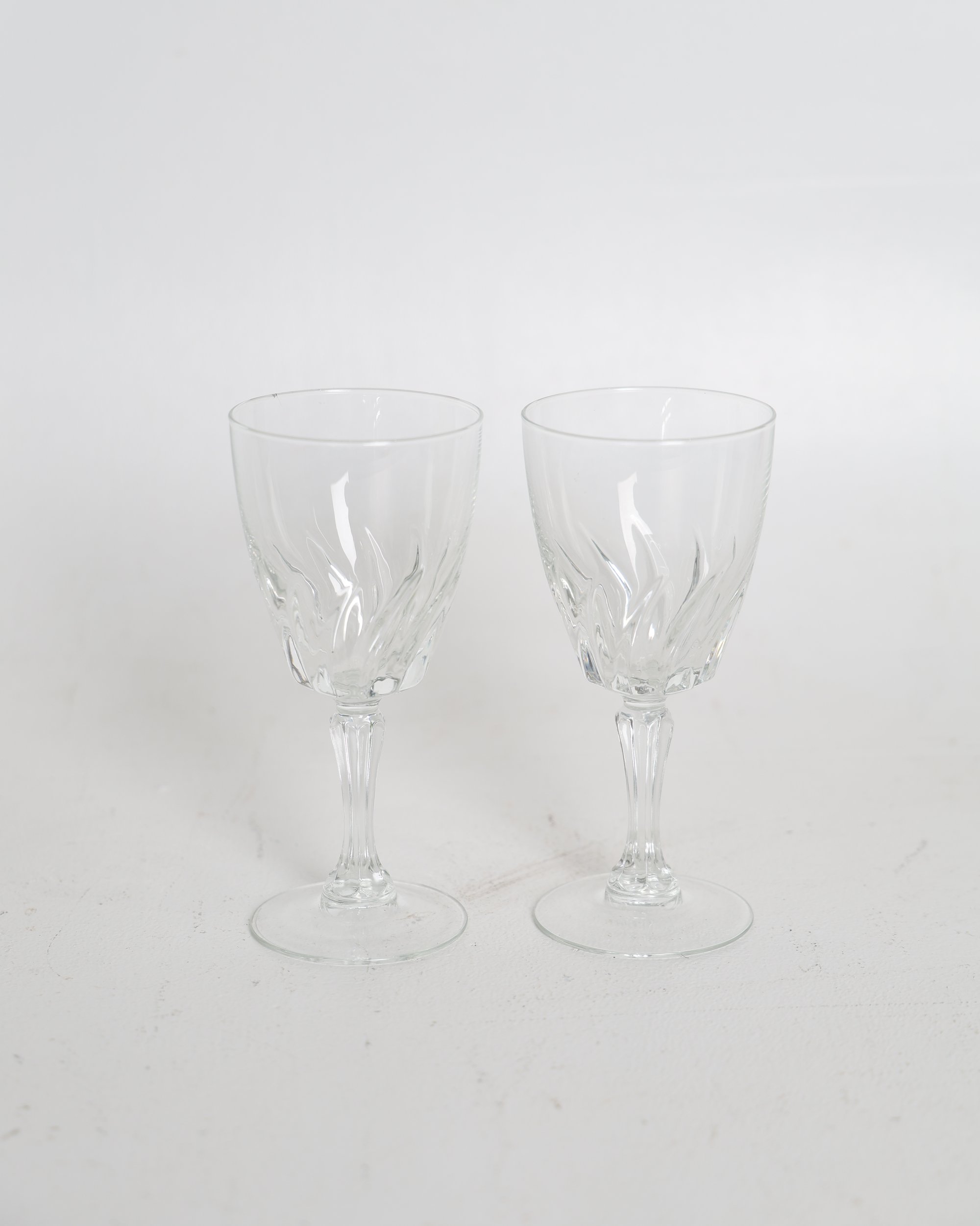 Pair of Cut Glass Wine Goblets with Fluted Stems