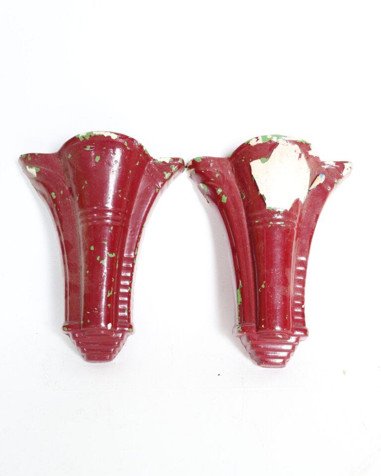 Pair of Art Deco Style Red Glazed Ceramic Wall Vase/ Pockets