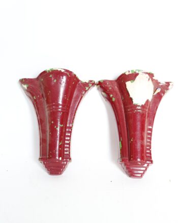 Pair of Art Deco Style Red Glazed Ceramic Wall Vase/ Pockets