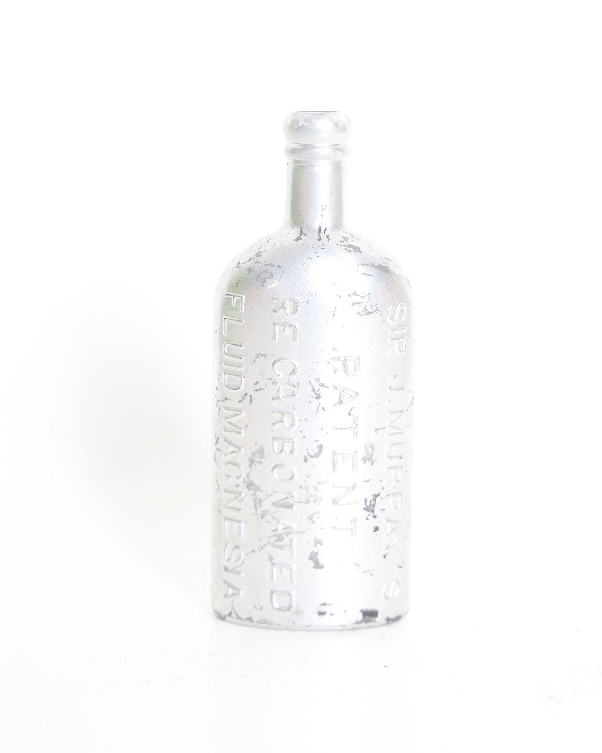 Sir J Murrays Patent Fluid Magnesia Silver Tone Glass Bottle