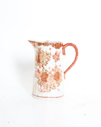 Decorative Ribbed Porcelain Jug with Orange and Gold Floral Pattern