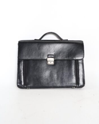 Vintage Style Black Leather Briefcase with Metal Clasp