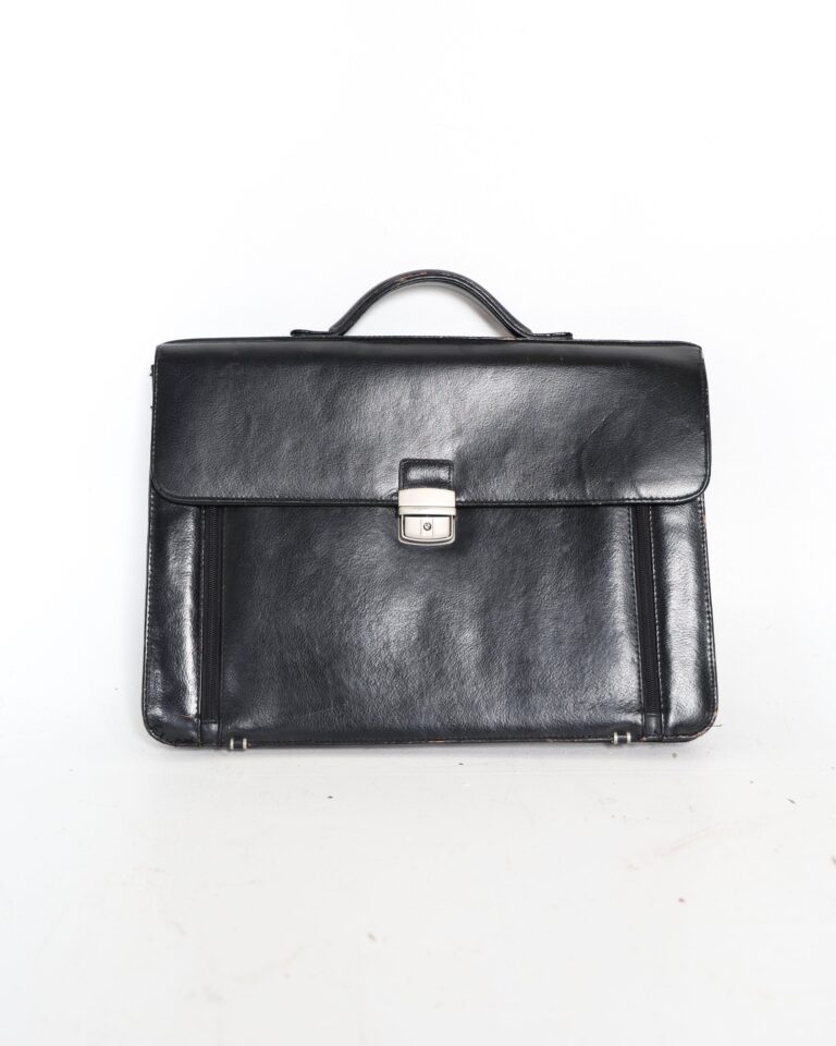 Vintage Style Black Leather Briefcase with Metal Clasp
