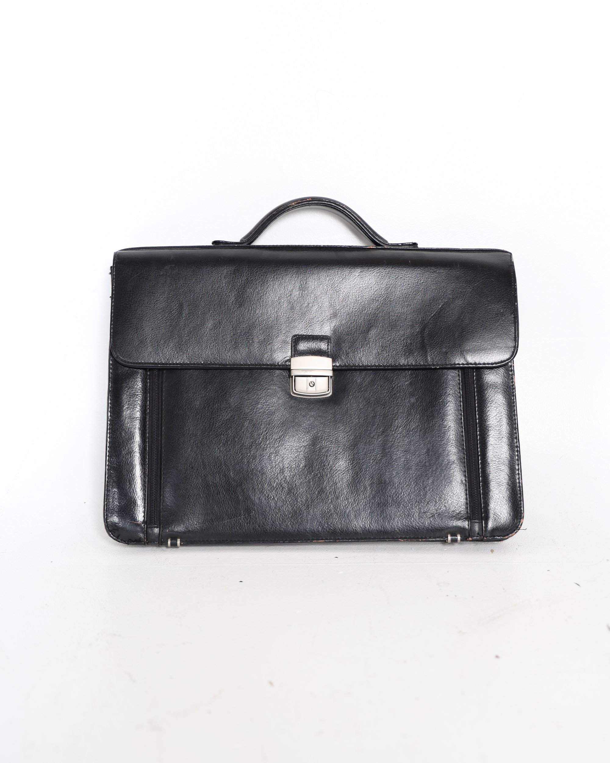 Vintage Style Black Leather Briefcase with Metal Clasp