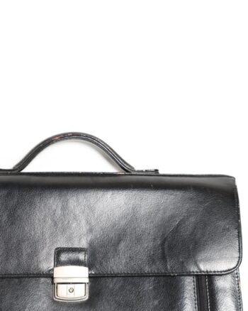 Vintage Style Black Leather Briefcase with Metal Clasp
