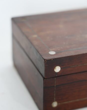 Wooden Box with Inlaid Dot Detail and Paper Lined Interior