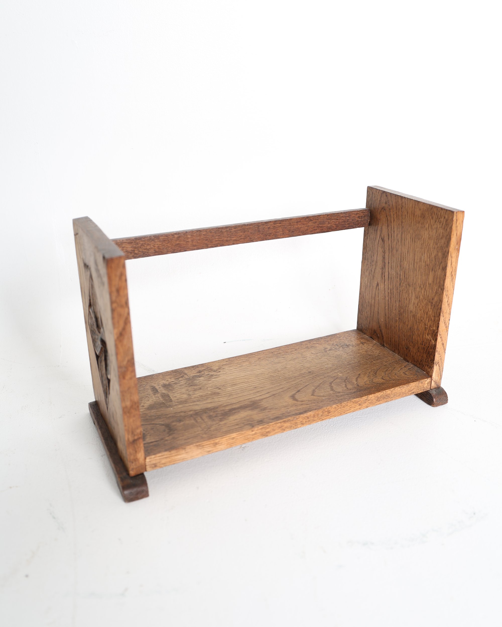 Oak Desktop Book Trough with Carved Floral End Panels