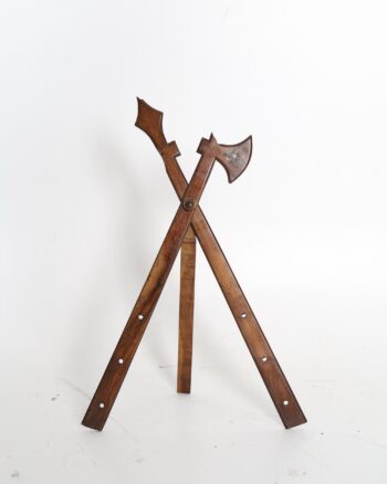 Decorative Wooden Crossed Halberd and Spear Display Stand/Easel