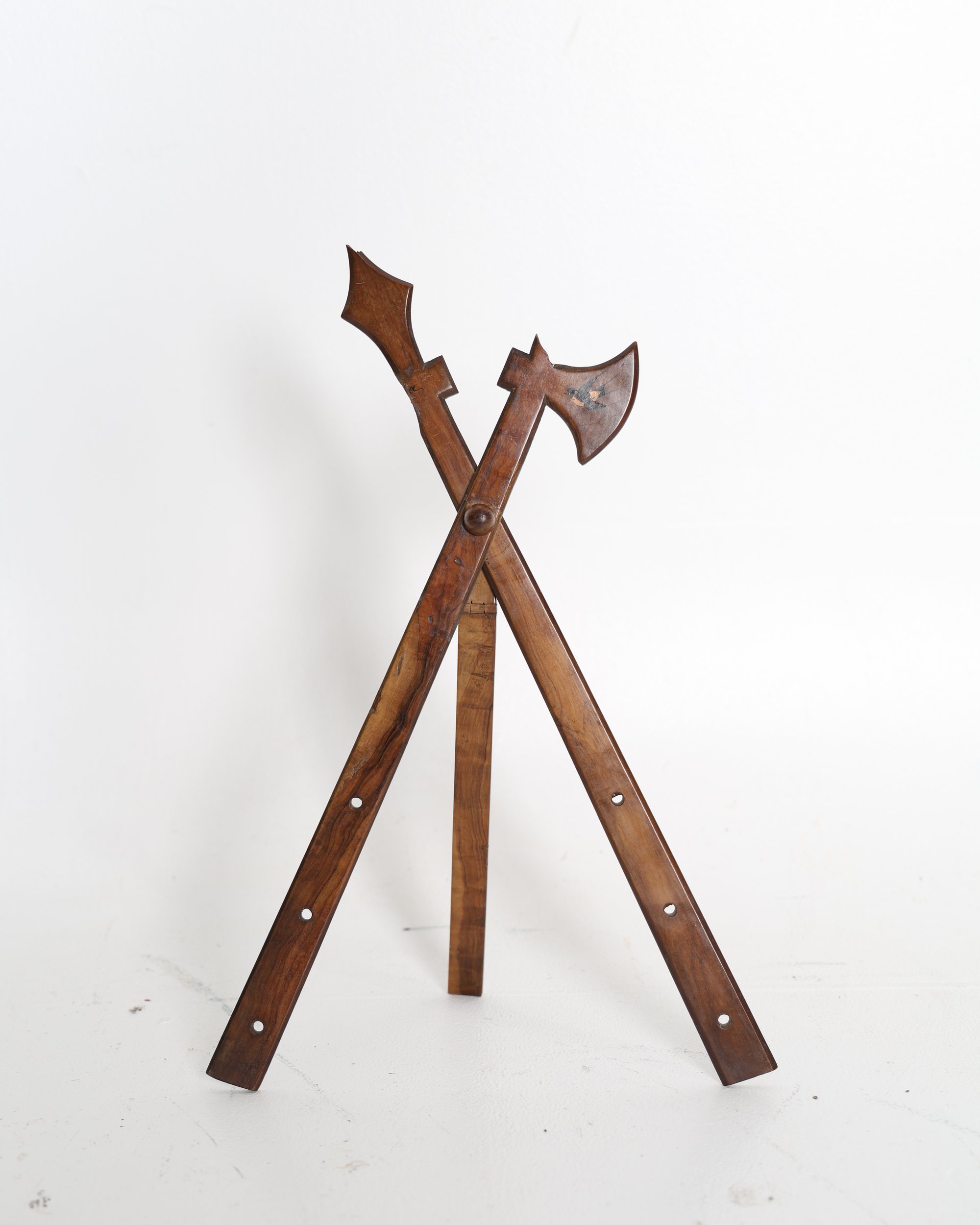 Decorative Wooden Crossed Halberd and Spear Display Stand/Easel