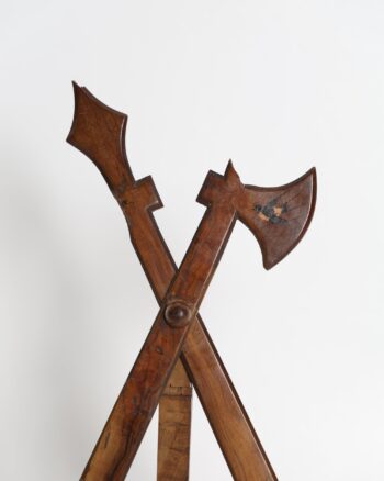 Decorative Wooden Crossed Halberd and Spear Display Stand/Easel